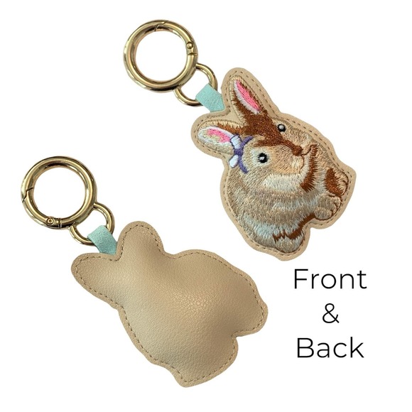 Evenchae Embroidered Bunny Rabbit Keychain, PU Leather, Gift Bag, 4.25"L - Picture 5 of 5
